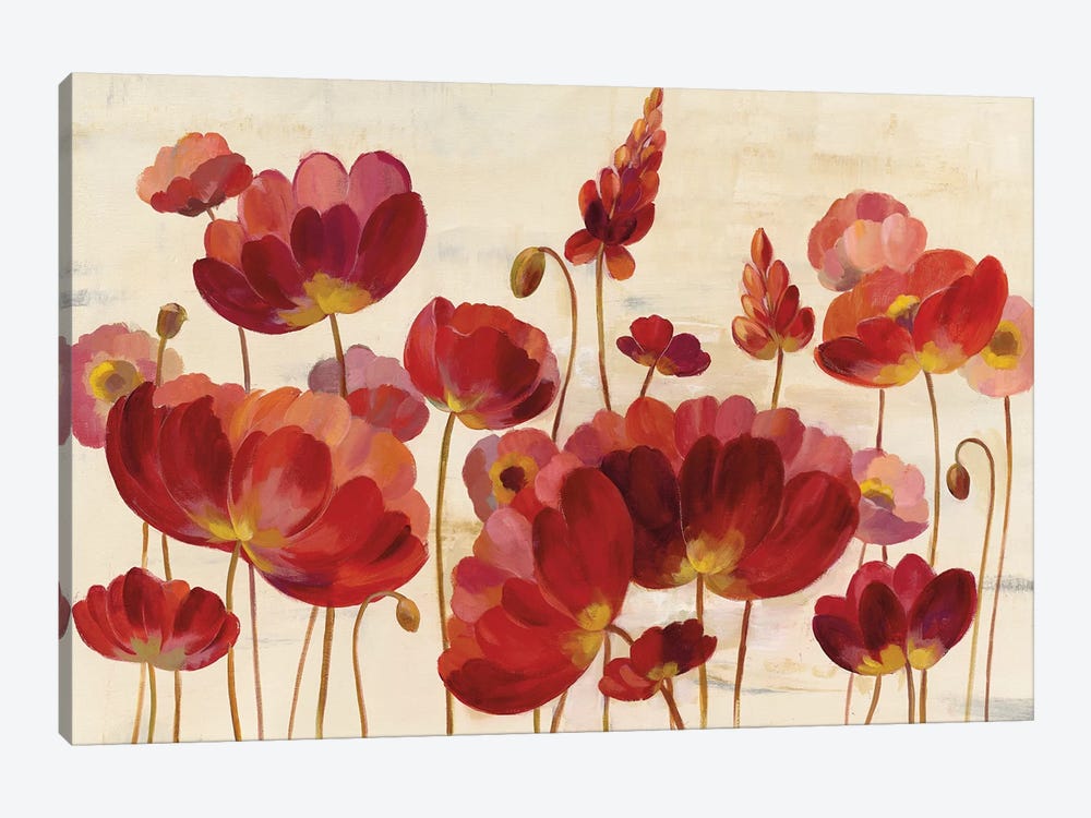 Red Flowers On Cream by Silvia Vassileva 1-piece Canvas Art Print
