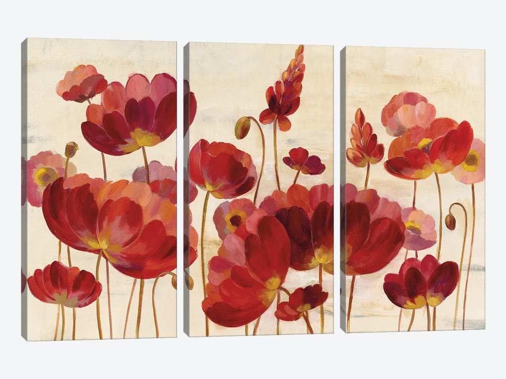 Red Flowers On Cream by Silvia Vassileva 3-piece Canvas Print