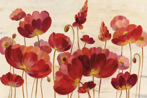 Silvia Vassileva: Red Flowers On Cream by Silvia Vassileva