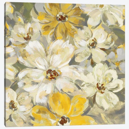 Scattered Spring Petals, Yellow Gray Canvas Print #WAC8253} by Silvia Vassileva Canvas Art