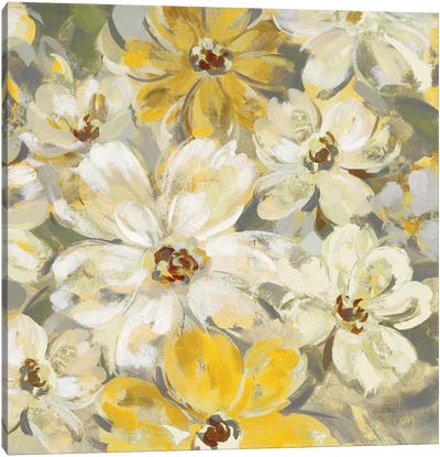 Scattered Spring Petals, Yellow Gray Canvas Art Print - Silvia Vassileva