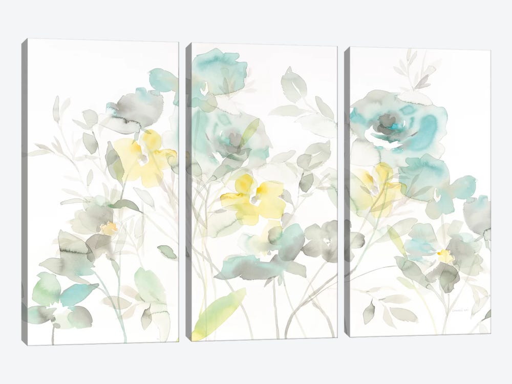 Aqua Roses Shadows by Danhui Nai 3-piece Canvas Print
