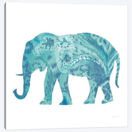 Boho Teal Elephant II Canvas Print #WAC8395} by Danhui Nai Canvas Art