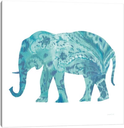 Boho Teal Elephant II Canvas Art Print - Elephant Art