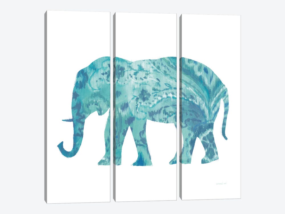Boho Teal Elephant II by Danhui Nai 3-piece Canvas Print