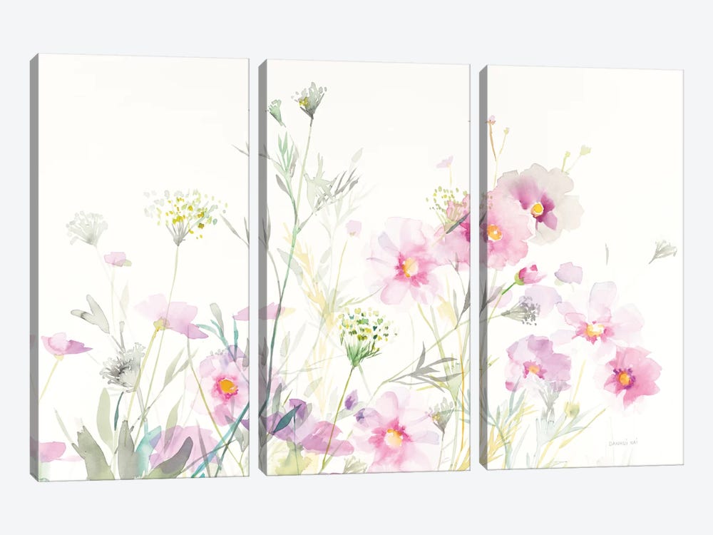 Queen Anne's Lace And Cosmos On White I by Danhui Nai 3-piece Canvas Wall Art