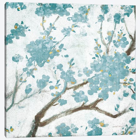 Teal Cherry Blossoms I On Cream Aged, No Bird Canvas Print #WAC8406} by Danhui Nai Canvas Wall Art