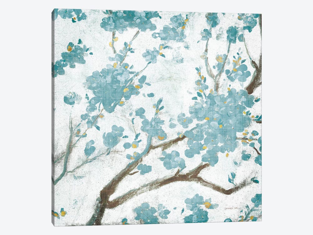 Teal Cherry Blossoms I On Cream Aged, No Bird by Danhui Nai 1-piece Canvas Art