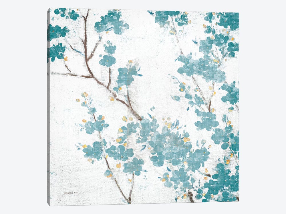 Teal Cherry Blossoms II On Cream Aged, No Bird by Danhui Nai 1-piece Art Print