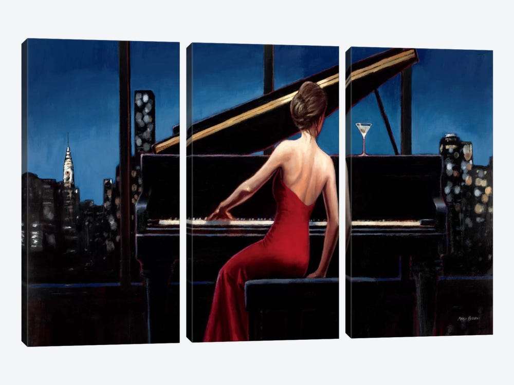 Lady in Red  by Marco Fabiano 3-piece Canvas Wall Art