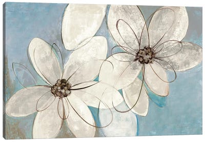 Blue And Neutral Floral Canvas Art Print - Home Staging Bathroom
