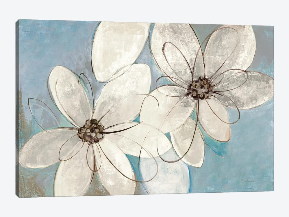 Blue And Neutral Floral 1-piece Canvas Artwork