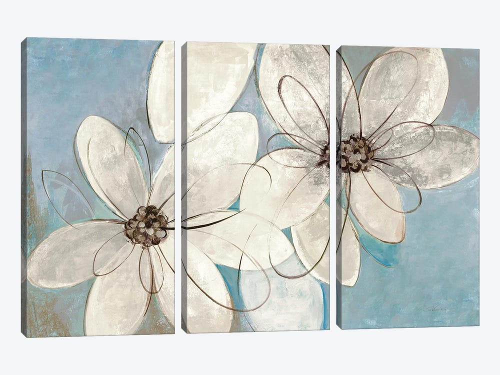 Blue And Neutral Floral by Silvia Vassileva 3-piece Canvas Art