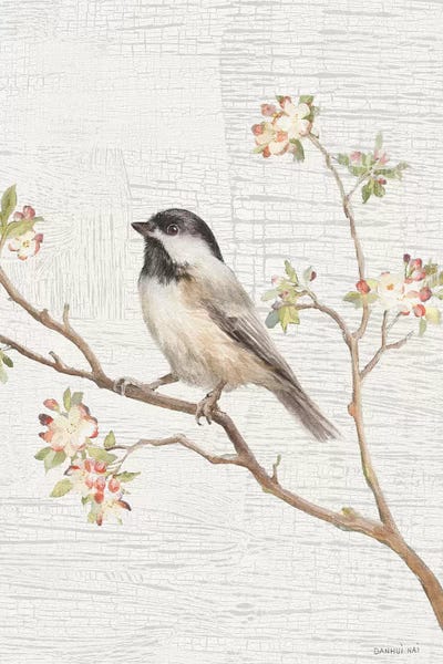 Danhui Nai: Black Capped Chickadee, Vintage by Danhui Nai