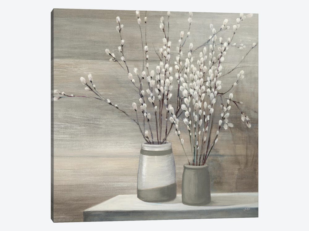 Pussy Willow Still Life Gray Pots Crop by Julia Purinton 1-piece Canvas Wall Art