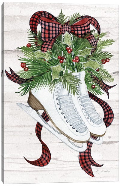 Holiday Sports III On White Wood Canvas Art Print - Ice Skating Art