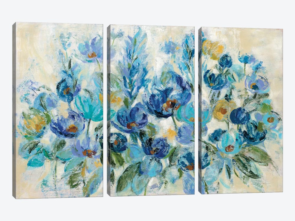 Scattered Blue Flowers 3-piece Canvas Art