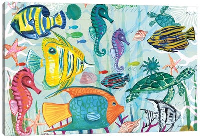 Tropical Underwater V Canvas Art Print - Seahorse Art