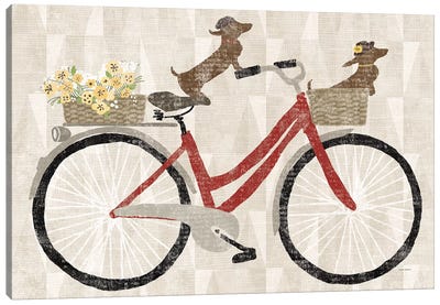 Doxie Ride Red Bike Canvas Art Print - Bicycle Art