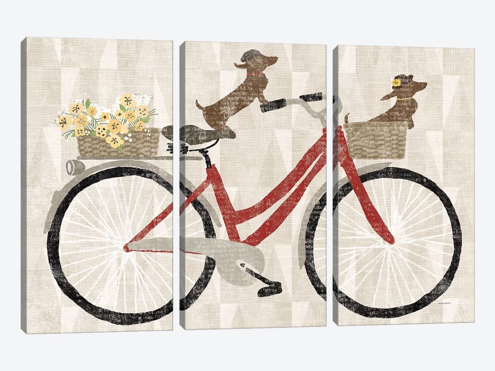 Doxie Ride Red Bike by Sue Schlabach 3-piece Canvas Art Print