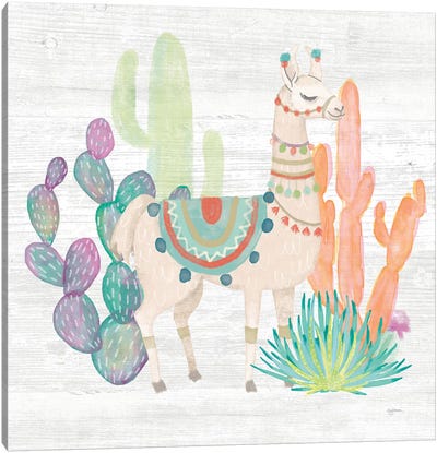 Lovely Llamas II Canvas Art Print - Cactus Art
