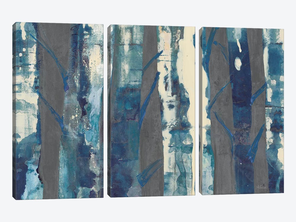 Deep Woods III, Indigo On Gray 3-piece Canvas Print