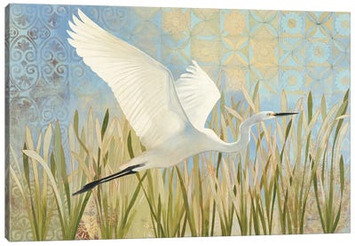 Snowy Egret In Flight Canvas Art Print - Egret Art