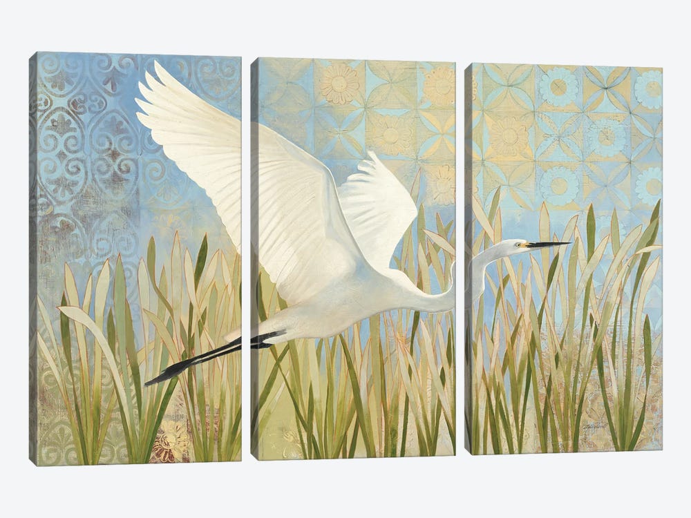 Snowy Egret In Flight by Kathrine Lovell 3-piece Art Print