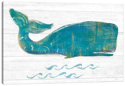 On The Waves I Light Plank Canvas Art Print - Whale Art