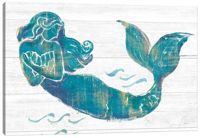 On The Waves II Light Plank Canvas Art Print - Mermaid Art