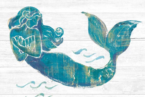 Mermaids: On The Waves II Light Plank by Sue Schlabach