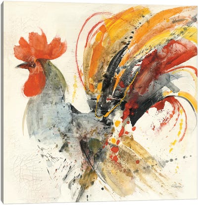 Festive Rooster II Canvas Art Print - Farm Animal Art