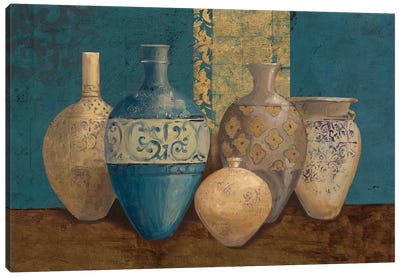 Aegean Vessels on Turquoise Canvas Art Print - Mediterranean Décor