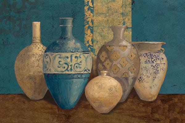 Mediterranean Décor: Aegean Vessels on Turquoise by Avery Tillmon