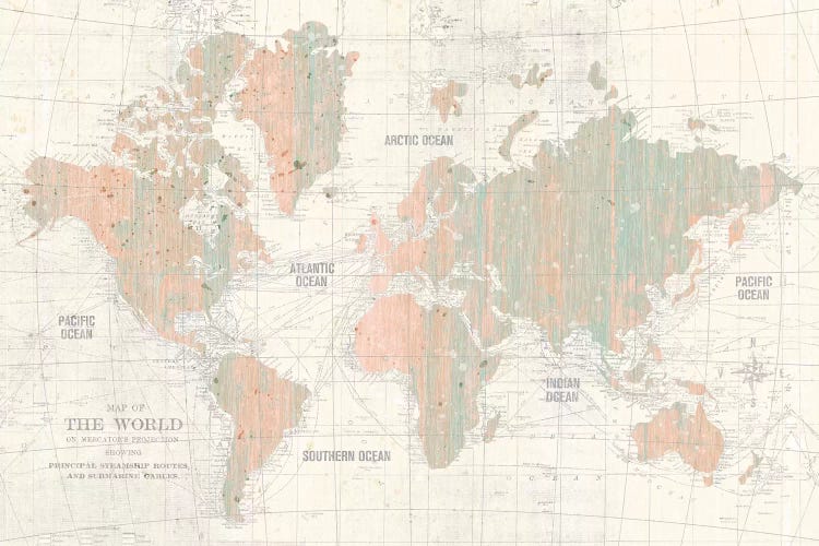 Old World Map In Blush and Mint by Wild Apple Portfolio wall art