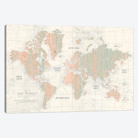 Old World Map In Blush and Mint Canvas Print #WAC9550} by Wild Apple Portfolio Canvas Wall Art