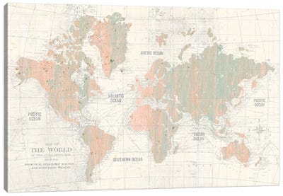 Old World Map In Blush and Mint Canvas Art Print - Wild Apple Portfolio