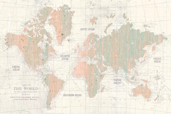 Abstract Maps: Old World Map In Blush and Mint by Wild Apple Portfolio