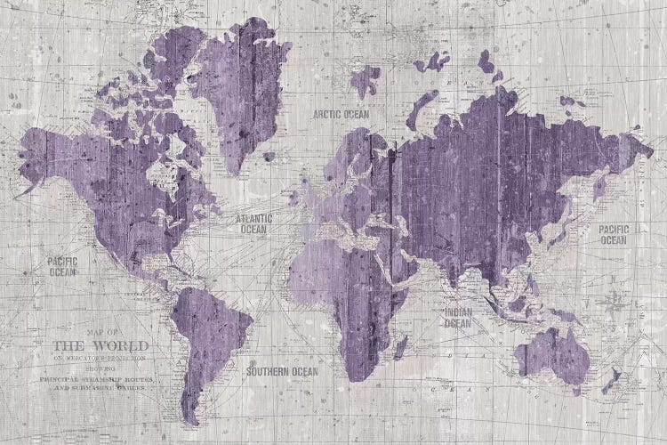 Old World Map In Purple And Gray