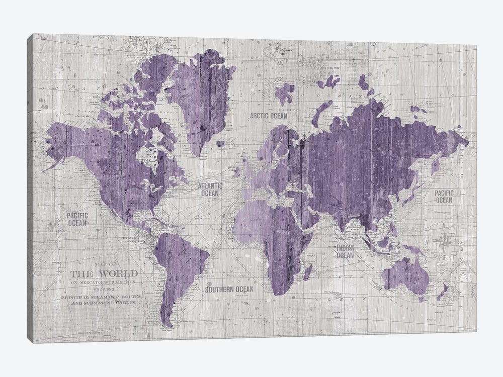 Old World Map In Purple And Gray by Wild Apple Portfolio 1-piece Canvas Artwork