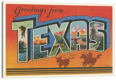 Greetings from Texas v2 Canvas Art Print - Retro Redux