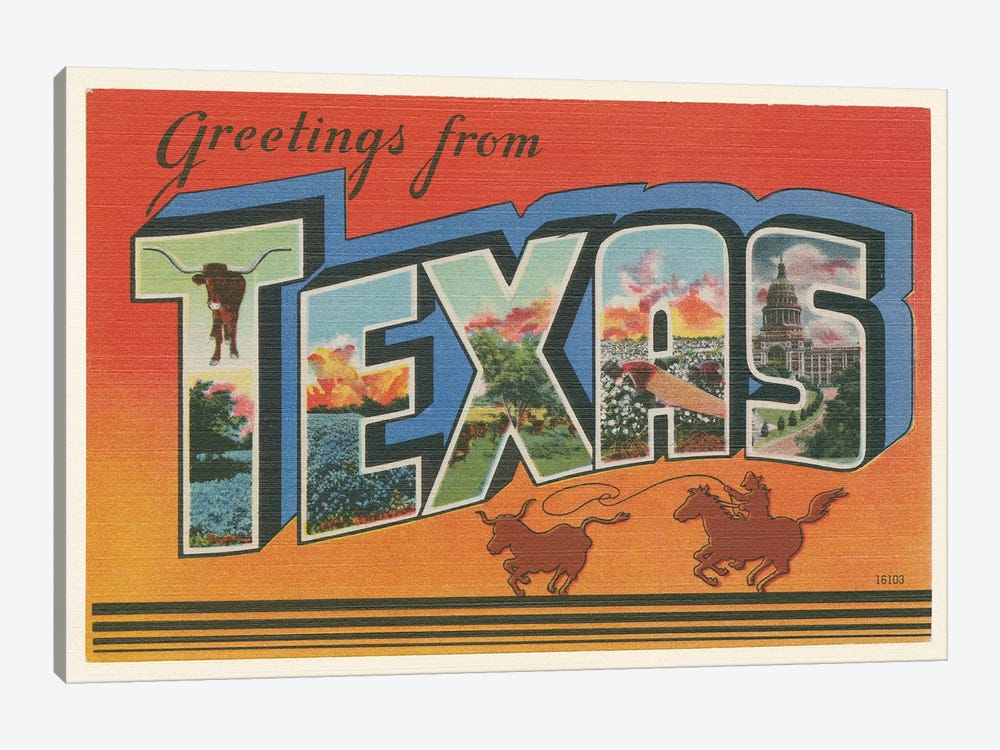 Greetings from Texas v2 1-piece Canvas Wall Art