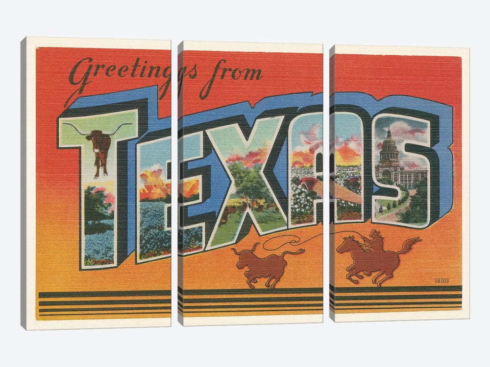 Greetings from Texas v2 by Wild Apple Portfolio 3-piece Canvas Artwork