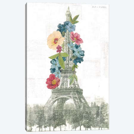 Floral Eiffel Tower Canvas Print #WAC9577} by Wild Apple Portfolio Canvas Art Print