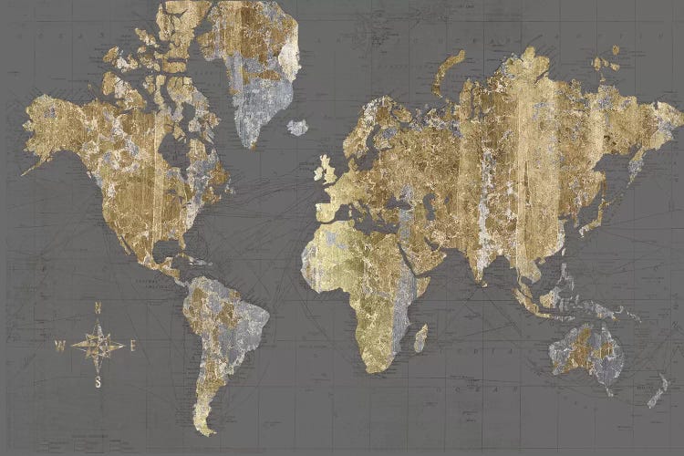 Gilded Map Gray - No Border by Wild Apple Portfolio wall art