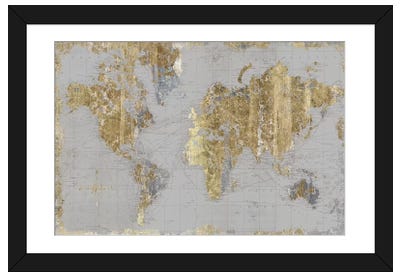 Gilded Map Light Gray Paper Art Print - Maps