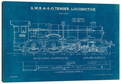Locomotive Blueprint I Canvas Art Print - Train Art
