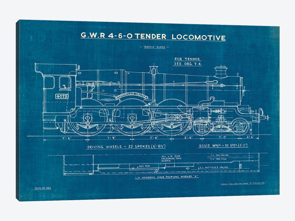Locomotive Blueprint I by Wild Apple Portfolio 1-piece Canvas Wall Art