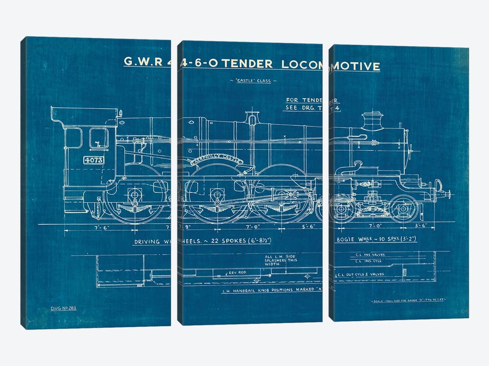 Locomotive Blueprint I by Wild Apple Portfolio 3-piece Canvas Art