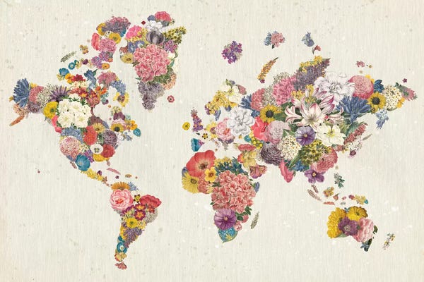 Kids Map Art: Botanical Floral Map Light by Wild Apple Portfolio